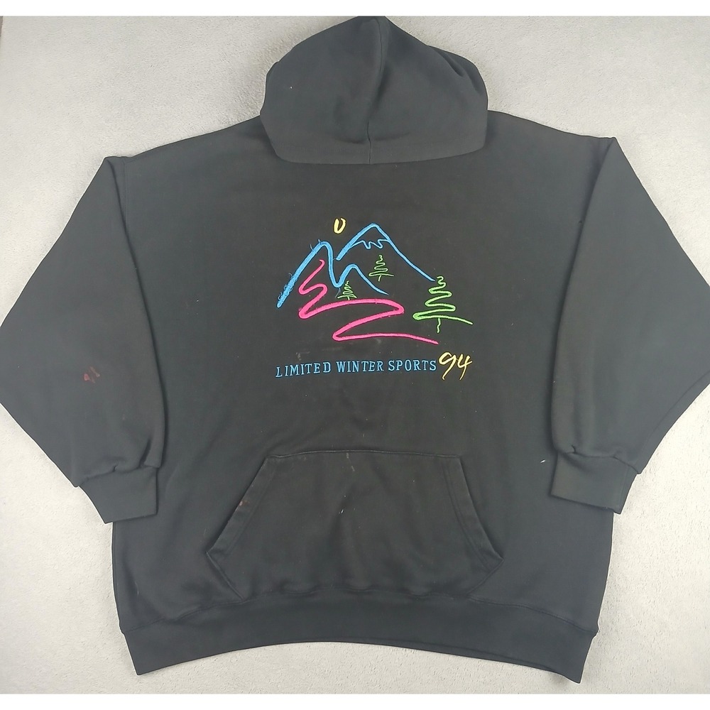 Vintage Winter Sports Limited Jeans Hoodie Mens XL Black 94 Graphic Pullover